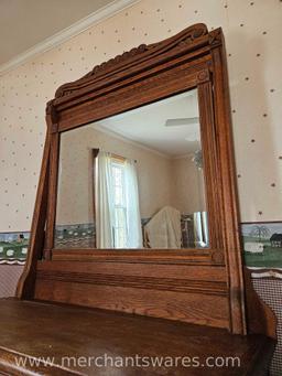 Two Piece Antique Solid Wood Dresser with Mirror and Dove Tailed Drawers