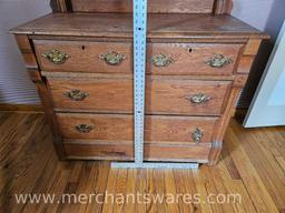 Two Piece Antique Solid Wood Dresser with Mirror and Dove Tailed Drawers