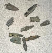 Collection of Old 10 Rib Blade Arrow Heads Plus Trilobate Bladed