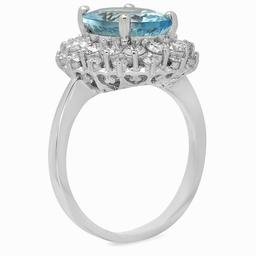 14K Gold 4.20ct Aquamarine 1.85ct Diamond Ring