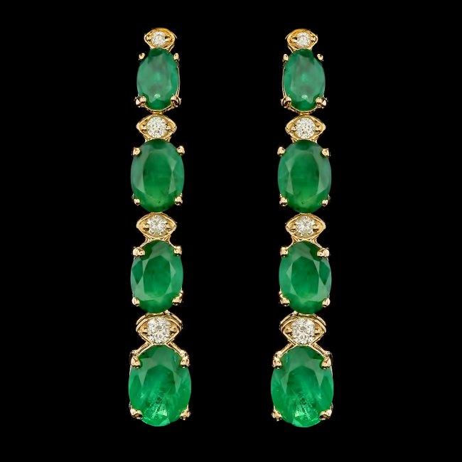 14k Gold 5.50ct Emerald 0.35ct Diamond Earrings