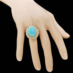 14k Gold 12.00ct Turquoise 2.05ct Diamond Ring