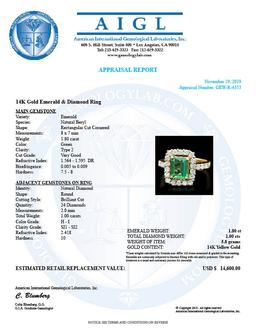 14k Gold 1.80ct Emerald 1.00ct Diamond Ring