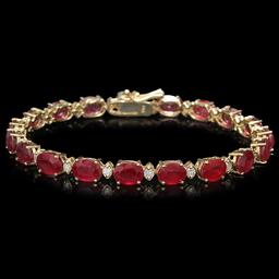 14K Gold 21.32ct Ruby 0.70ct Diamond Bracelet