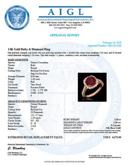 14K Gold 3.28ct Ruby 1.26ct Diamond Ring