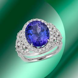 14K Gold 6.70cts Tanzanite & 1.85cts Diamond Ring