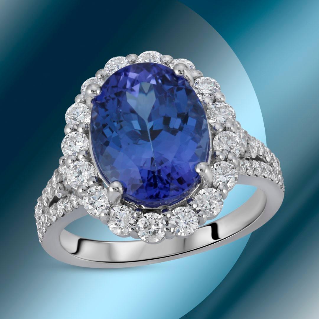 14K Gold 5.60cts Tanzanite & 1.22cts Diamond Ring