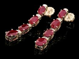 14k Gold 7.00ct Ruby 0.30ct Diamond Earrings