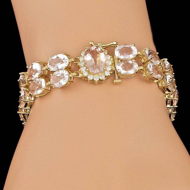 14k Gold 41.5ct Morganite 0.60ct Diamond Bracelet