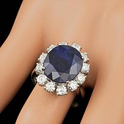 14k Gold 9.00ct Sapphire 1.80ct Diamond Ring