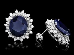 14k Gold 15ct Sapphire 1.40ct Diamond Earrings