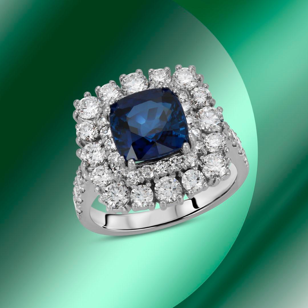 14K Gold 3.44cts Sapphire & 2.06cts Diamond Ring