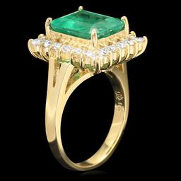 18k Yellow Gold 4.30ct Emerald 1ct Diamond Ring