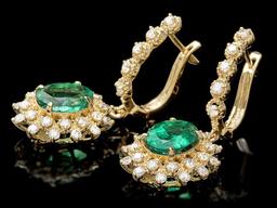 14k Gold 4ct Emerald 1.55ct Diamond Earrings