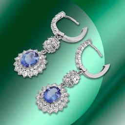 14K Gold 6.09cts Tanzanite & 7.01cts Diamond Earrings