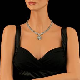 14k Gold 61ct Aquamarine 1.40ct Diamond Necklace