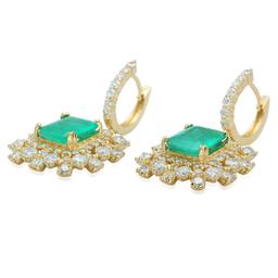 14K Gold 6.28ct Emerald 5.84ct Diamond Earrings