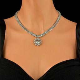 14k Gold 61ct Aquamarine 1.40ct Diamond Necklace