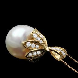 14k Yellow Gold 17mm Pearl 1.20ct Diamond Pendant