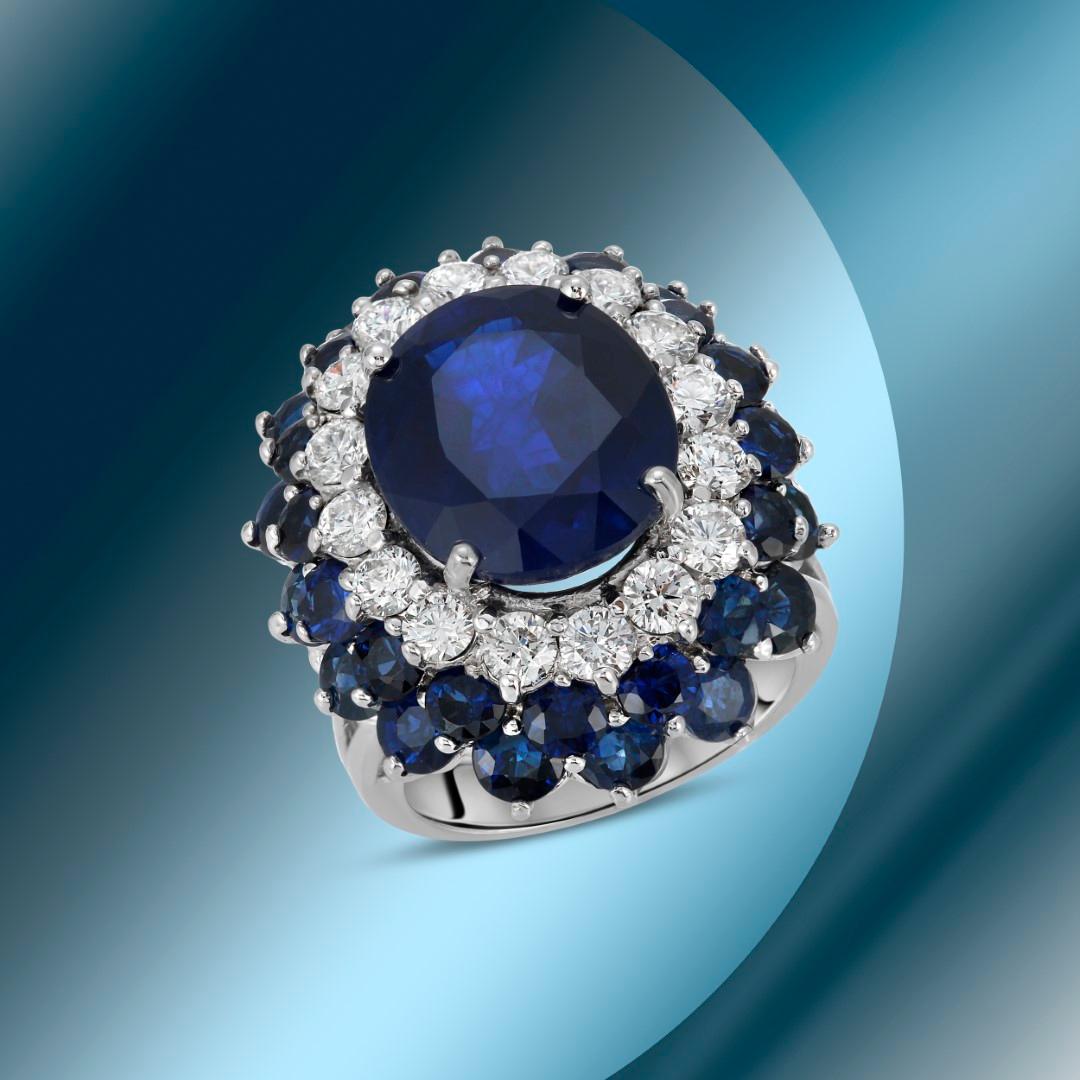 14K Gold 18.44cts Sapphire & 1.68cts Diamond Ring