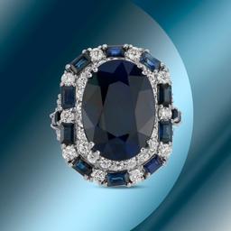 14K Gold 16.44cts Sapphire & 2.78cts Diamond Ring