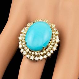 14k Gold 12.00ct Turquoise 2.05ct Diamond Ring