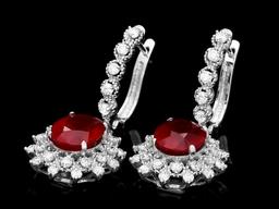 14k Gold 8.00ct Ruby 1.50ct Diamond Earrings