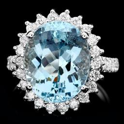 14k Gold 7.50ct Aquamarine 1.00ct Diamond Ring