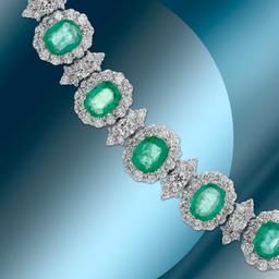 14K Gold 18.70cts Emerald & 12.01cts Diamond Bracelet