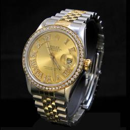 Rolex Two-Tone DateJust 36mm Champagne Roman Numerals Diamond Bezel Aprox. 2.0 cts. Diamond Dial Men