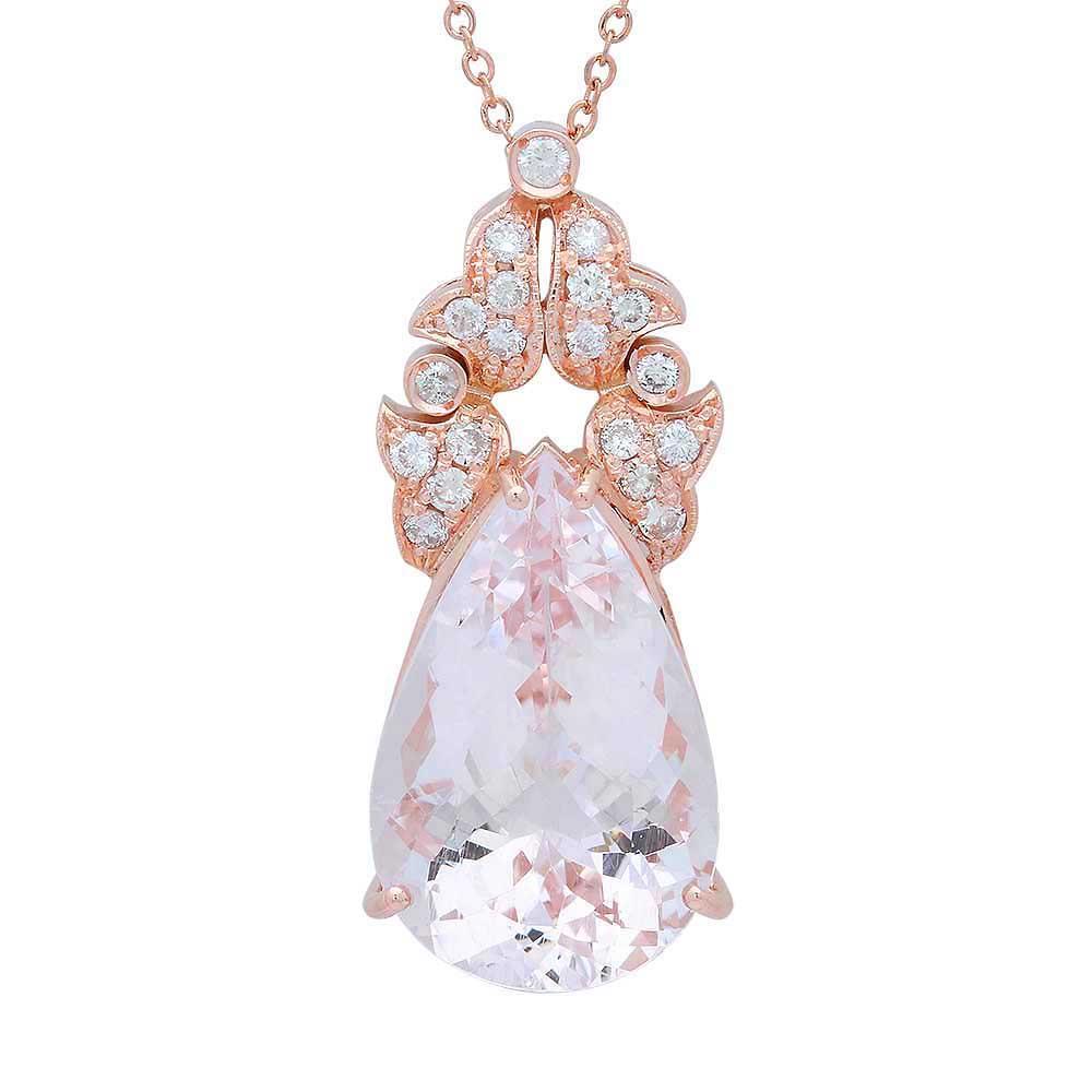 14K Gold 21.98ct Morganite 0.81ct Diamond Pendant