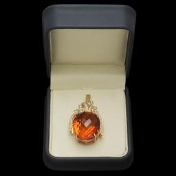 14K Gold 47.70ct Citrine 1.10ct Diamond Pendant