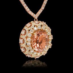 14K Yellow/Rose Gold, 17.10 Morganite, 12.00cts Diamond Necklace