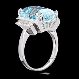 14k Gold 10ct Aquamarine 0.63ct Diamond Ring