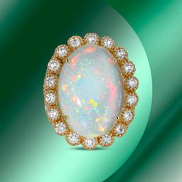 14K Gold 9.88cts Opal & 1.78cts Diamond Ring