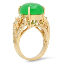 14K Gold 9.38ct Jadeite 1.25cts Diamond Ring