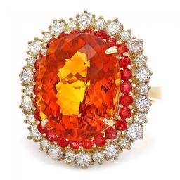 14k Gold 12.00ct Citrine 1.30ct Diamond Ring