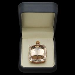 14K Gold 57.18ct Morganite 4.17ct Diamond Pendant