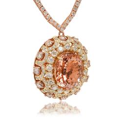 14K Yellow/Rose Gold, 17.10 Morganite, 12.00cts Diamond Necklace