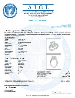 14K Gold 1.67ct Aquamarine 0.77cts Diamond Ring
