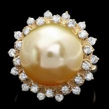 14k Gold 14 X 14mm Pearl 0.90ct Diamond Ring