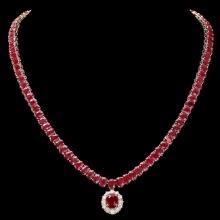 14k Yellow Gold 58.5ct Ruby 1ct Diamond Necklace