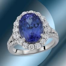 14K Gold 5.60cts Tanzanite & 1.22cts Diamond Ring