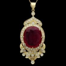 14K Gold 26.79ct Ruby 1.68ct Diamond Pendant