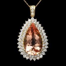 14k Gold 20.00ct Morganite 3.50ct Diamond Pendant