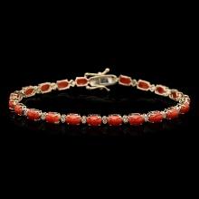 14k Gold 7.48ct Coral 0.50ct Diamond Bracelet