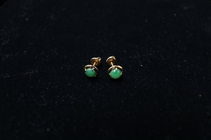 Pair of 10kt Yellow Gold Earrings with Jade Stones