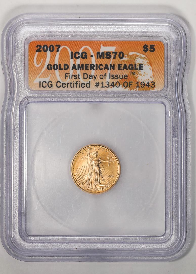 2007 $5 American Gold Eagle Coin ICG MS70 First Day of Issue