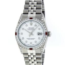 Rolex Mens Stainless Steel Ruby and Diamond Datejust Wristwatch