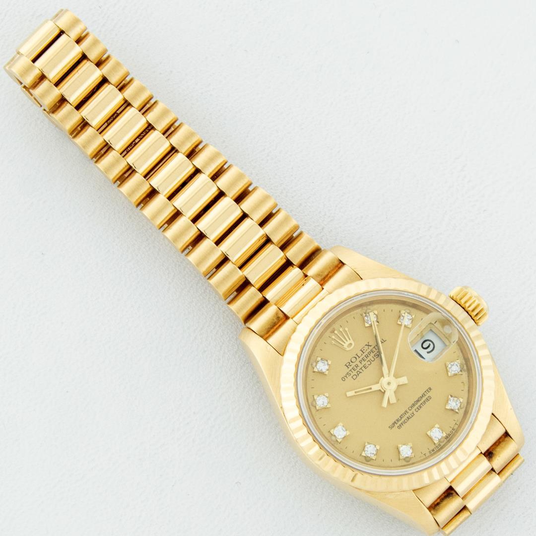 Rolex Ladies 18K Yellow Gold Champagne Diamond President Wristwatch